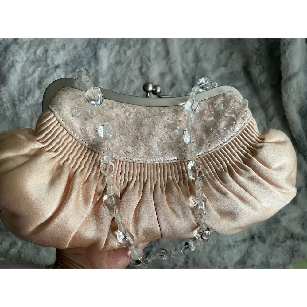Vintage Inge Christopher Peach Shell, Bead And Satin Evening Bag